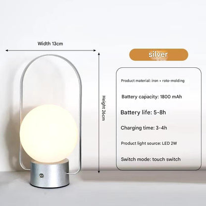 Silver Portable Rechargeable LED Lantern Lamp - Touch Control 3-Color Dimmable Desk Light - Image 6