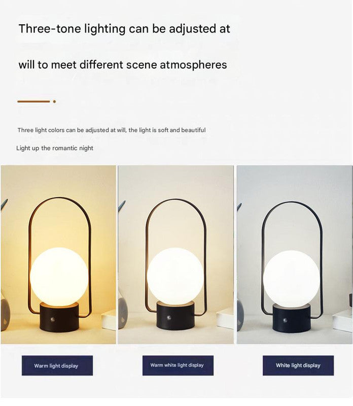 White Portable Rechargeable LED Lantern Lamp - Touch Control 3-Color Dimmable Desk Light - Image 3