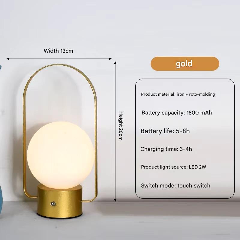 Gold Portable Rechargeable LED Lantern Lamp - Touch Control 3-Color Dimmable Desk Light - Image 2