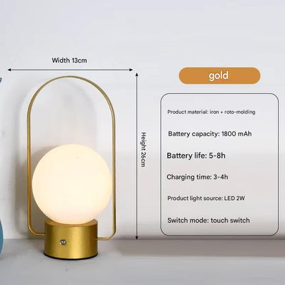 Gold Portable Rechargeable LED Lantern Lamp - Touch Control 3-Color Dimmable Desk Light - Image 2