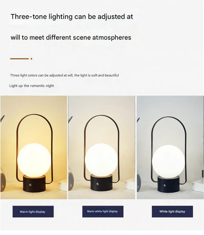 Gold Portable Rechargeable LED Lantern Lamp - Touch Control 3-Color Dimmable Desk Light - Image 3
