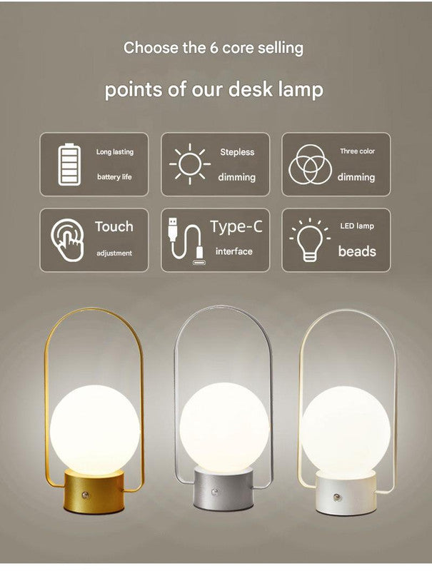 Gold Portable Rechargeable LED Lantern Lamp - Touch Control 3-Color Dimmable Desk Light - Image 4