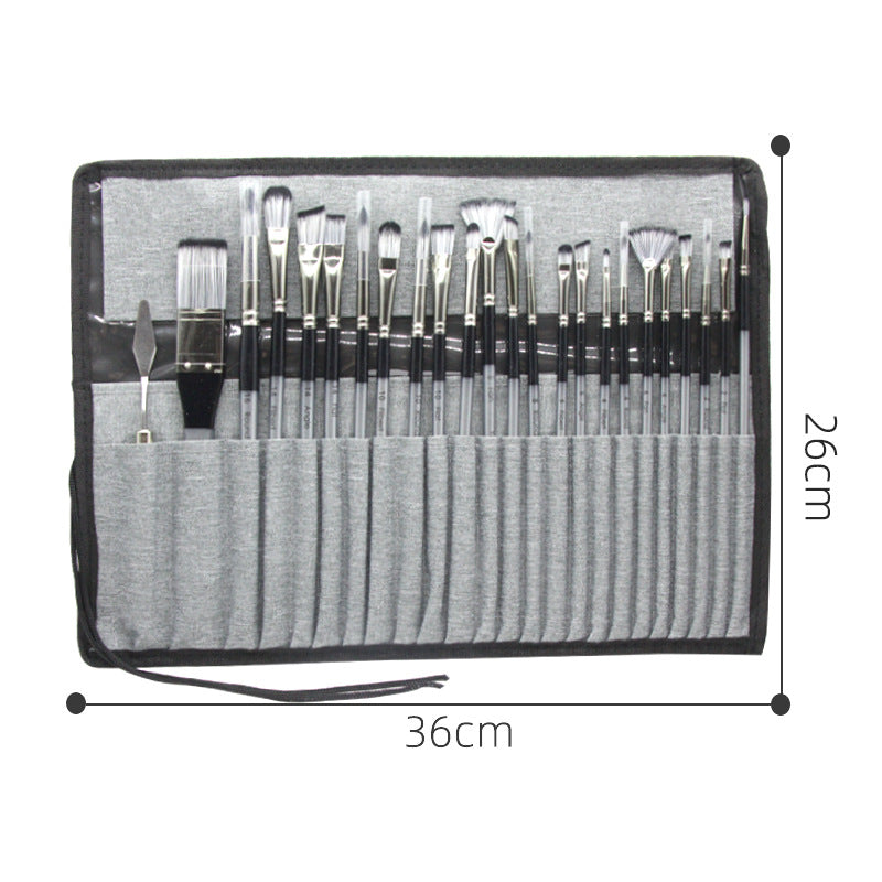 24pc Artist Paint Brush Set with Canvas Roll-Up Case - Nylon Hair Brushes for Acrylic Watercolor Oil Gouache Painting - Image 2