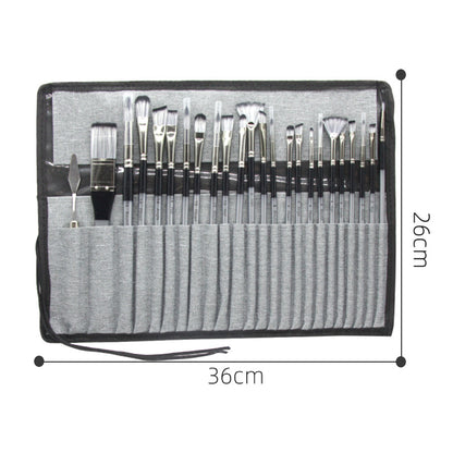 24pc Artist Paint Brush Set with Canvas Roll-Up Case - Nylon Hair Brushes for Acrylic Watercolor Oil Gouache Painting - Image 2
