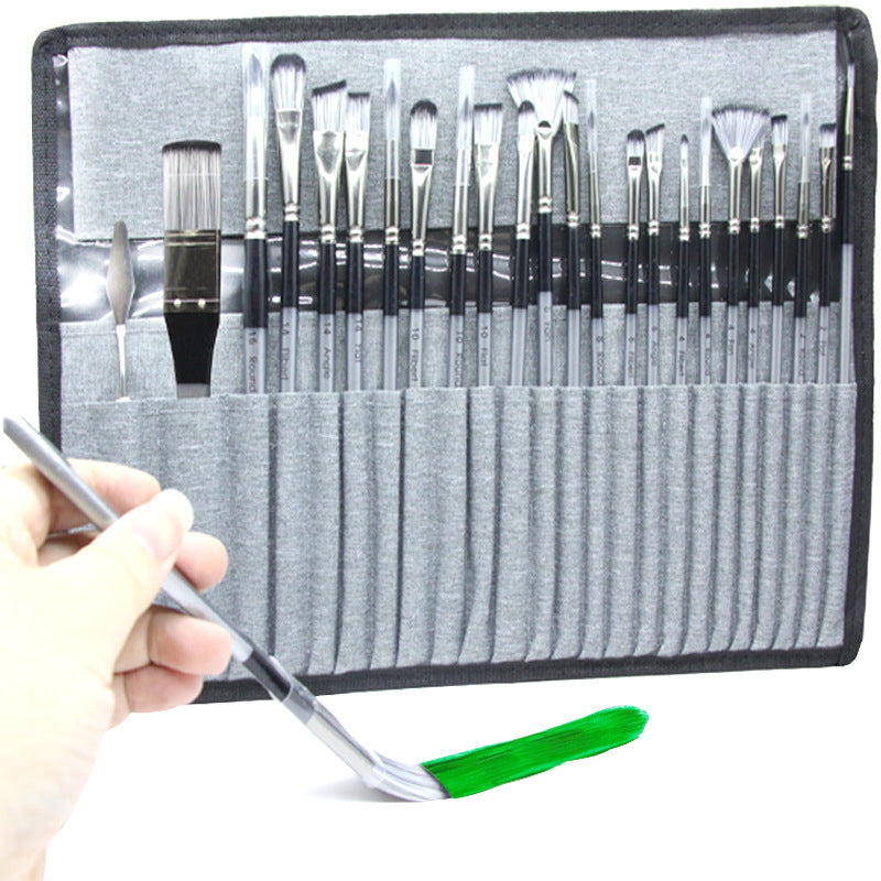 24pc Artist Paint Brush Set with Canvas Roll-Up Case - Nylon Hair Brushes for Acrylic Watercolor Oil Gouache Painting - Image 3