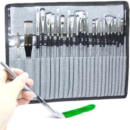 24pc Artist Paint Brush Set with Canvas Roll-Up Case - Nylon Hair Brushes for Acrylic Watercolor Oil Gouache Painting - Image 3
