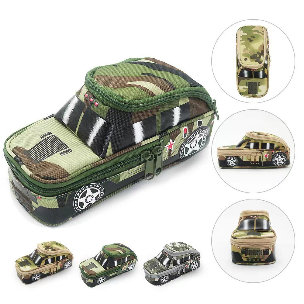 Camouflage Car Shaped Pencil Case - Large Capacity Stationery Organizer Pouch (Jungle camouflage) - Image 4