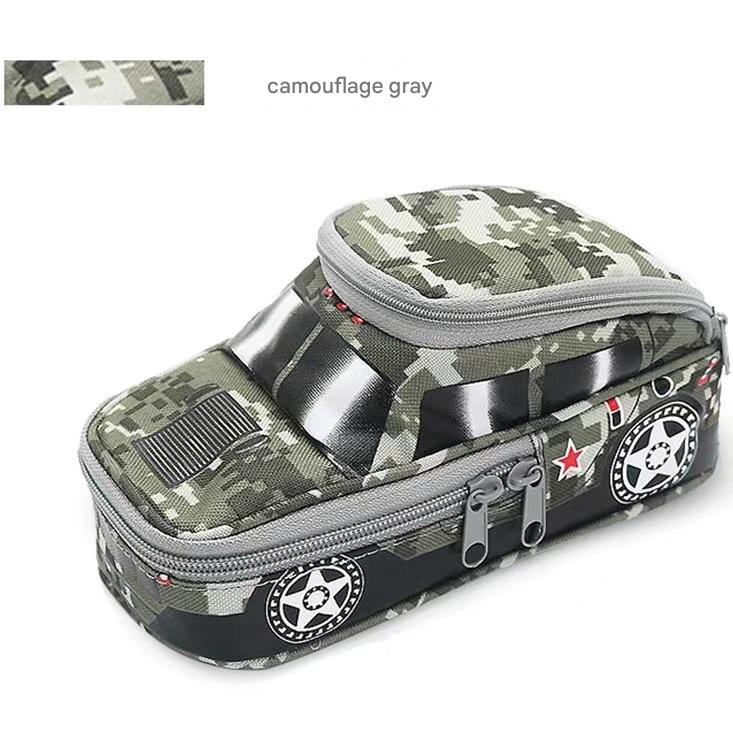Camouflage Car Shaped Pencil Case - Large Capacity Stationery Organizer Pouch (Camouflage gray) - Image 2