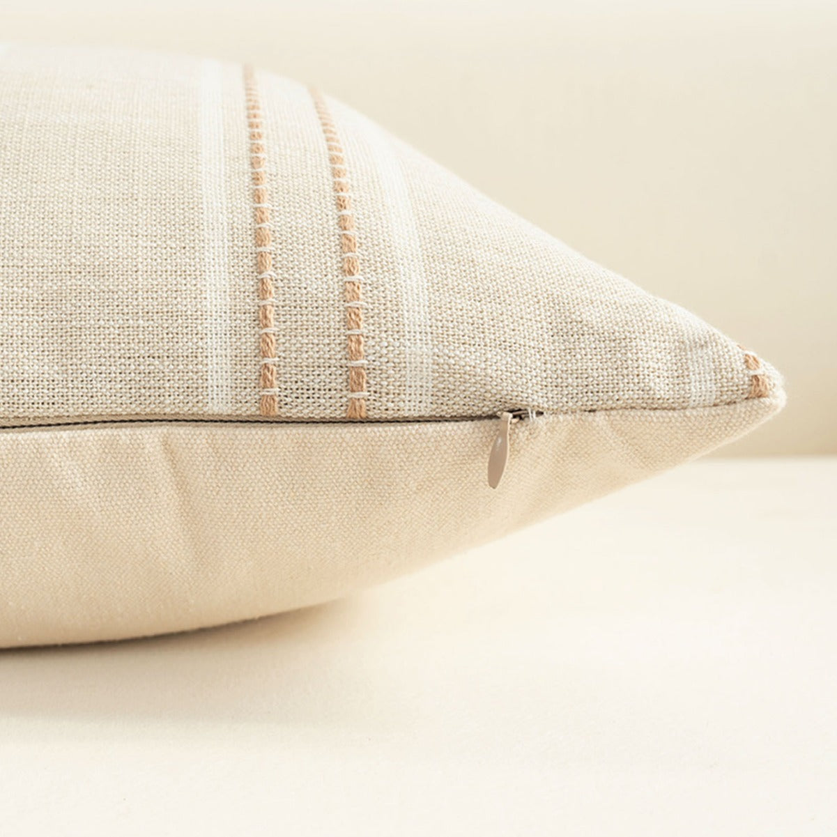 Textured Vertical Striped Pillowcases - Scandinavian Home Decor Accents (Beige Stripes Pair - 45x45cm) - Image 2