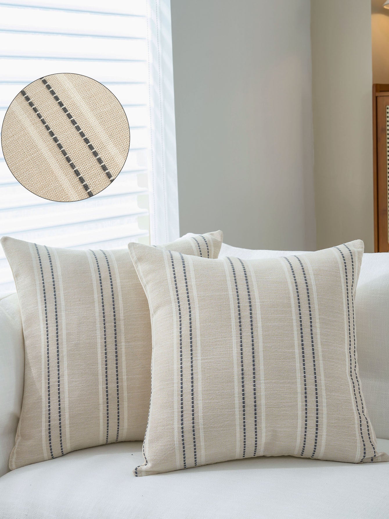 Textured Vertical Striped Pillowcases - Scandinavian Home Decor Accents (Grey Stripes Pair - 45x45cm) - Image 3