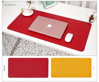 Wine red/yellow Extra-Large Leather Table Mat for Study & Work - Pad for Students & Office Use (100x50cm) - Image 2