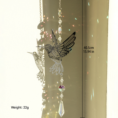(Style A)2 PCS Hummingbird Metal Suncatcher with Crystal Accents - for Window or Wall Indoor Hanging Ornament - Image 4