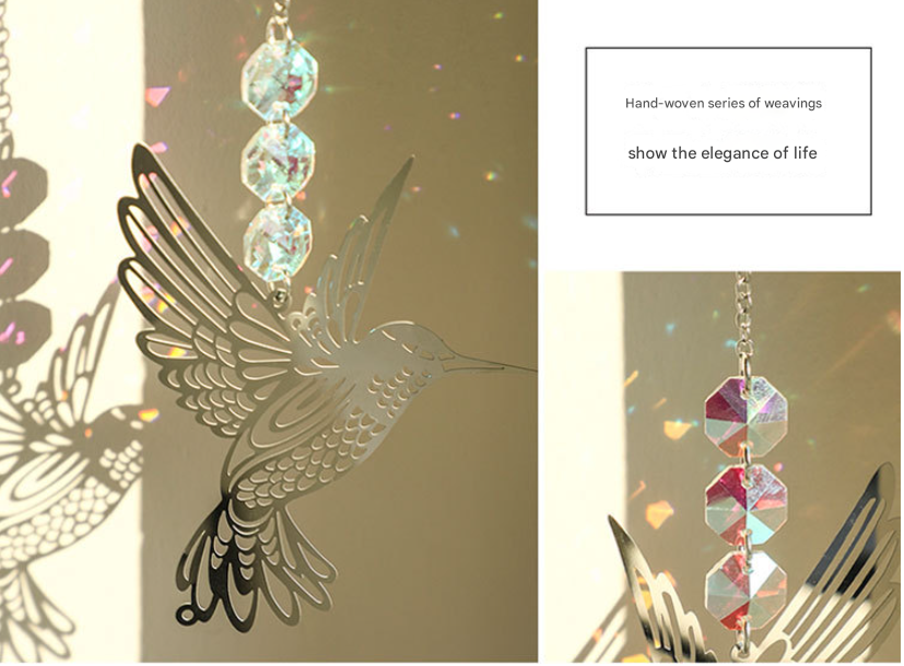 (Style B)2 PCS Hummingbird Metal Suncatcher with Crystal Accents - for Window or Wall Indoor Hanging Ornament - Image 2