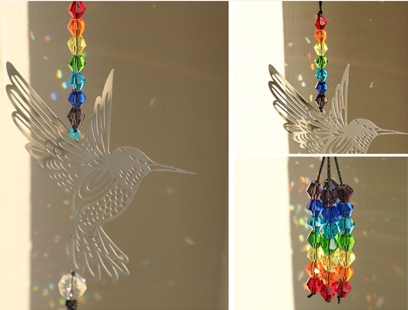 (Style C)2 PCS Hummingbird Metal Suncatcher with Crystal Accents - for Window or Wall Indoor Hanging Ornament - Image 2
