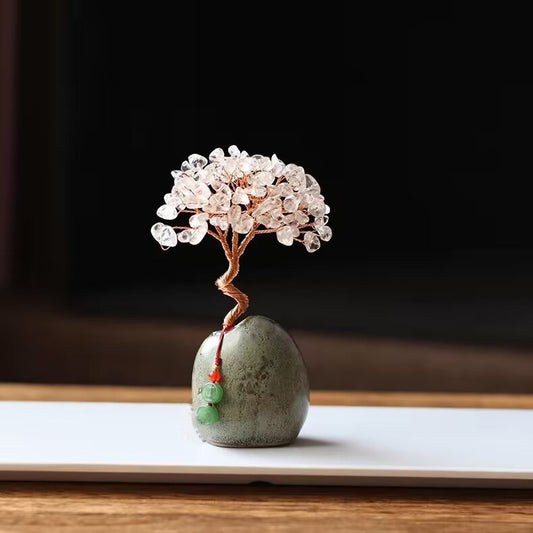 White Vintage Crystal Money Tree Figurine for Home Decoration
