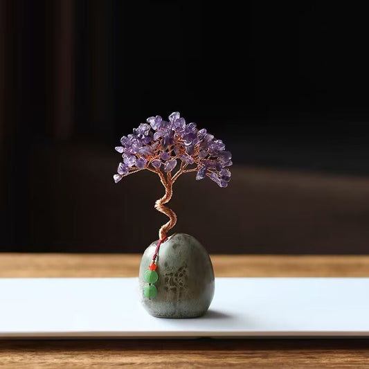 Purple Vintage Crystal Money Tree Figurine for Home Decoration