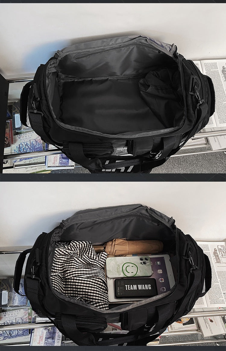 Black Unisex Travel Bag with Utility Buckles and Wet/Dry Compartments - Image 5