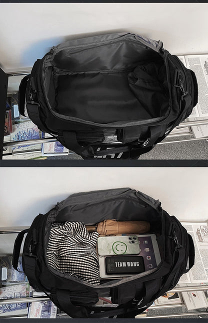 Black Unisex Travel Bag with Utility Buckles and Wet/Dry Compartments - Image 5
