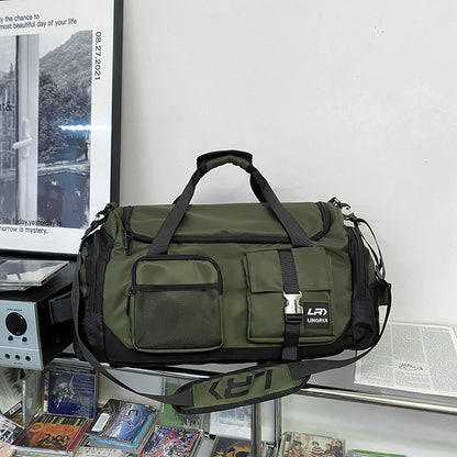 Green Unisex Travel Bag with Utility Buckles and Wet/Dry Compartments - Image 2