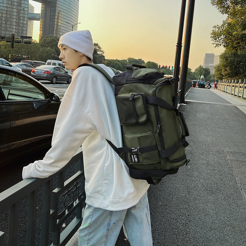 Green Unisex Travel Bag with Utility Buckles and Wet/Dry Compartments - Image 3