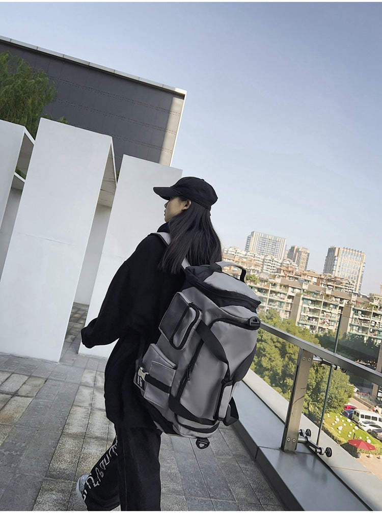 Grey Unisex Travel Bag with Utility Buckles and Wet/Dry Compartments - Image 3