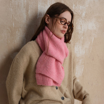 Pink Soft Wool Blend Knitted Scarf Women Men Winter Pure Color Neck Wrap (157x22cm) - Image 2