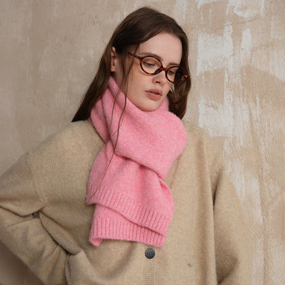 Pink Soft Wool Blend Knitted Scarf Women Men Winter Pure Color Neck Wrap (157x22cm) - Image 3