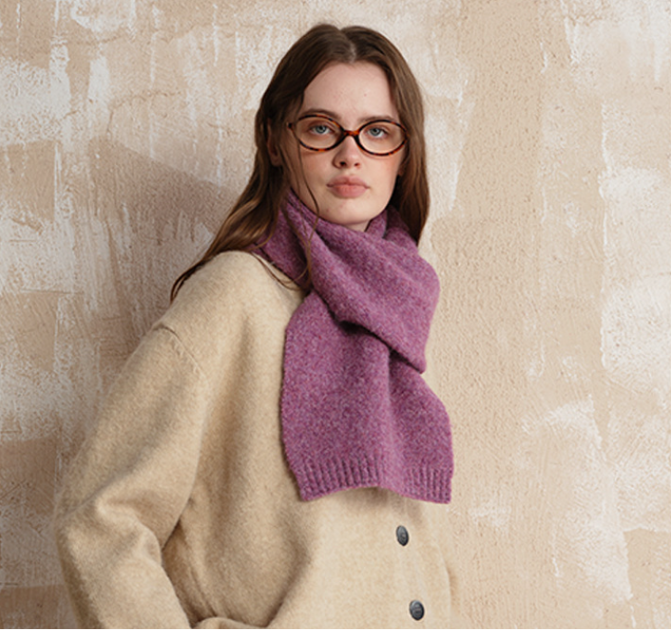 Purple Soft Wool Blend Knitted Scarf Women Men Winter Pure Color Neck Wrap (157x22cm) - Image 3