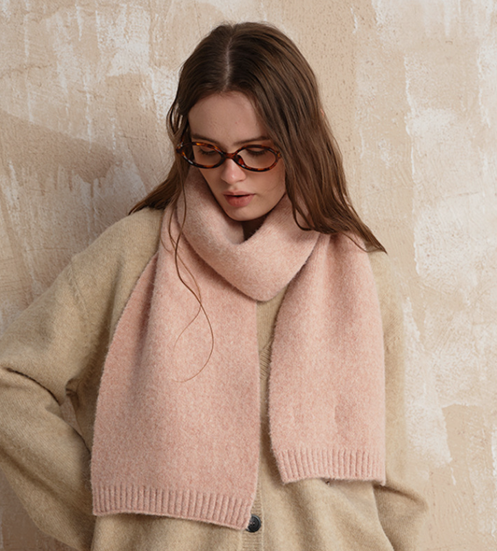 Pale pinkish gray Soft Wool Blend Knitted Scarf Women Men Winter Pure Color Neck Wrap (157x22cm) - Image 3