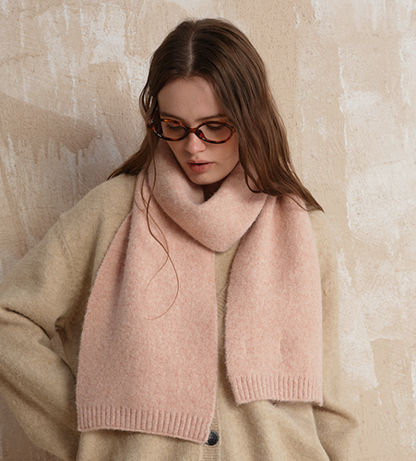 Pale pinkish gray Soft Wool Blend Knitted Scarf Women Men Winter Pure Color Neck Wrap (157x22cm) - Image 3