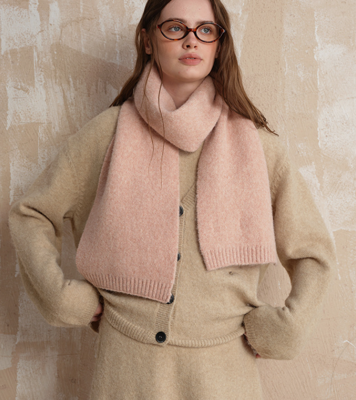 Pale pinkish gray Soft Wool Blend Knitted Scarf Women Men Winter Pure Color Neck Wrap (157x22cm) - Image 4