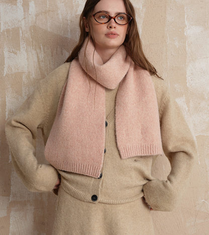 Pale pinkish gray Soft Wool Blend Knitted Scarf Women Men Winter Pure Color Neck Wrap (157x22cm) - Image 4