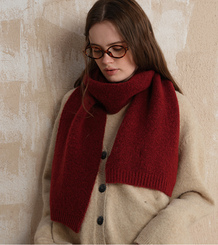 Red Soft Wool Blend Knitted Scarf Women Men Winter Pure Color Neck Wrap (157x22cm) - Image 2