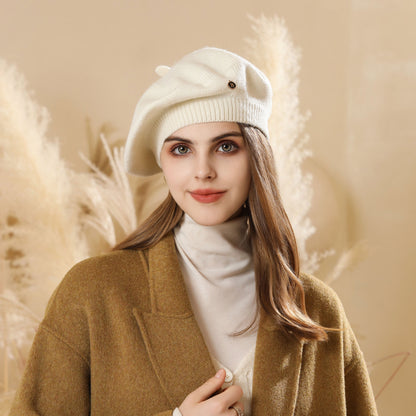 White Vintage Inspired Knitted Beret - Stretchy & Comfortable Wool Blend Cap - Image 2