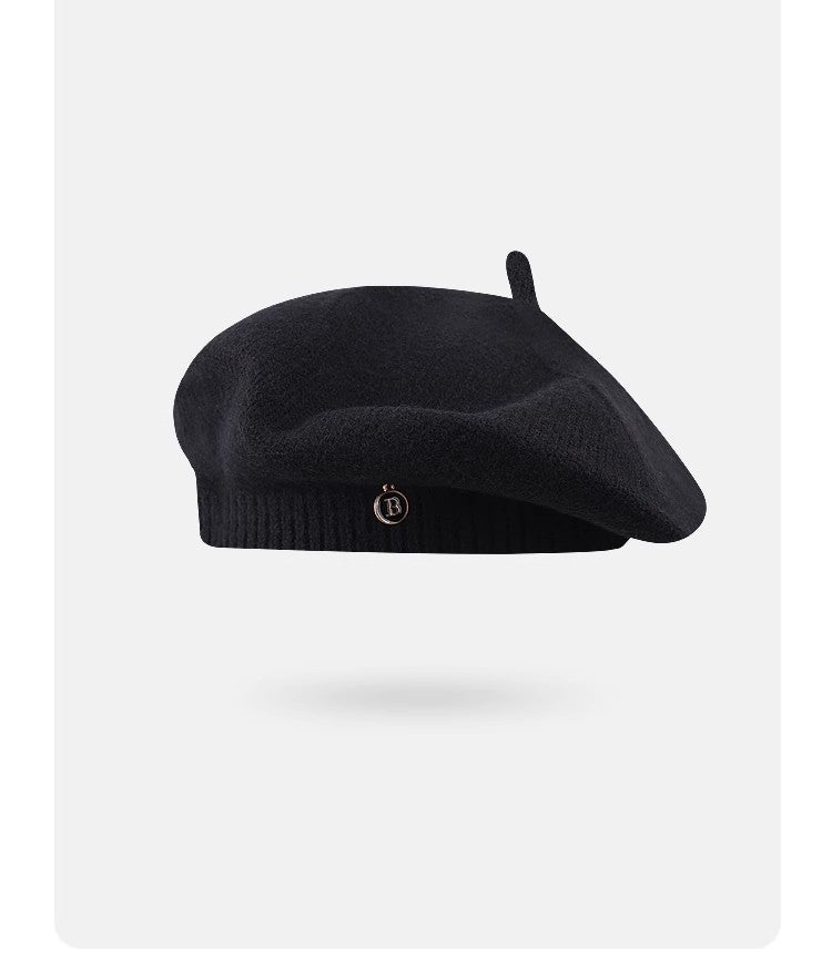 Black Vintage Inspired Knitted Beret - Stretchy & Comfortable Wool Blend Cap - Image 2
