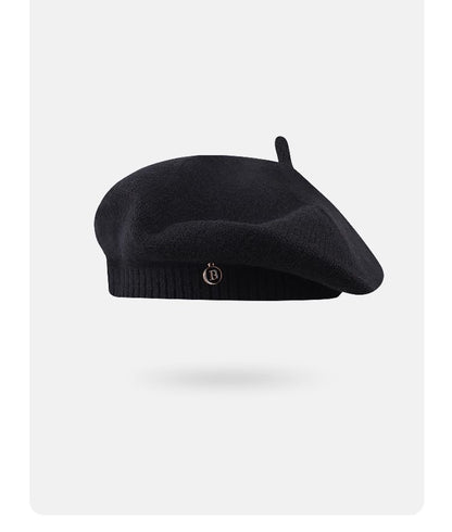 Black Vintage Inspired Knitted Beret - Stretchy & Comfortable Wool Blend Cap - Image 2