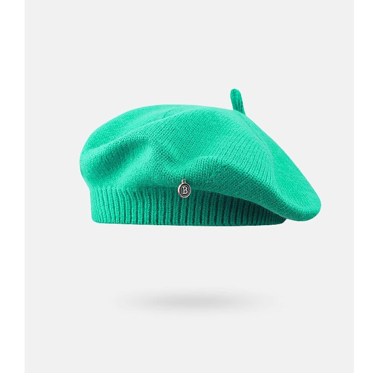 Green Vintage Inspired Knitted Beret - Stretchy & Comfortable Wool Blend Cap - Image 2