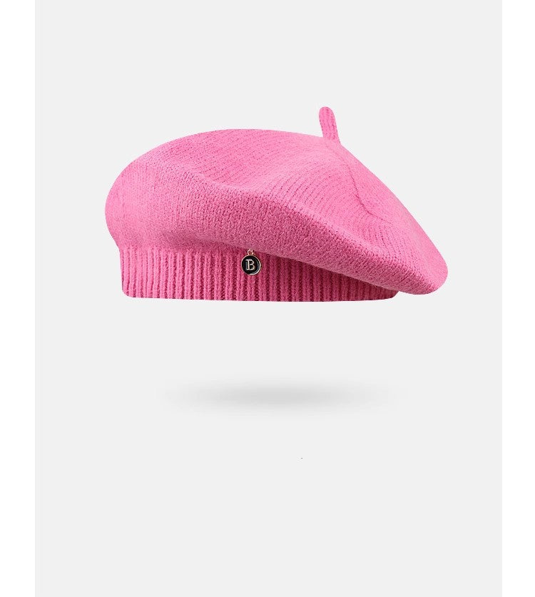 Pink Vintage Inspired Knitted Beret - Stretchy & Comfortable Wool Blend Cap - Image 2