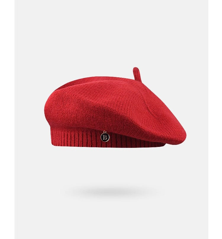 Red Vintage Inspired Knitted Beret - Stretchy & Comfortable Wool Blend Cap - Image 2