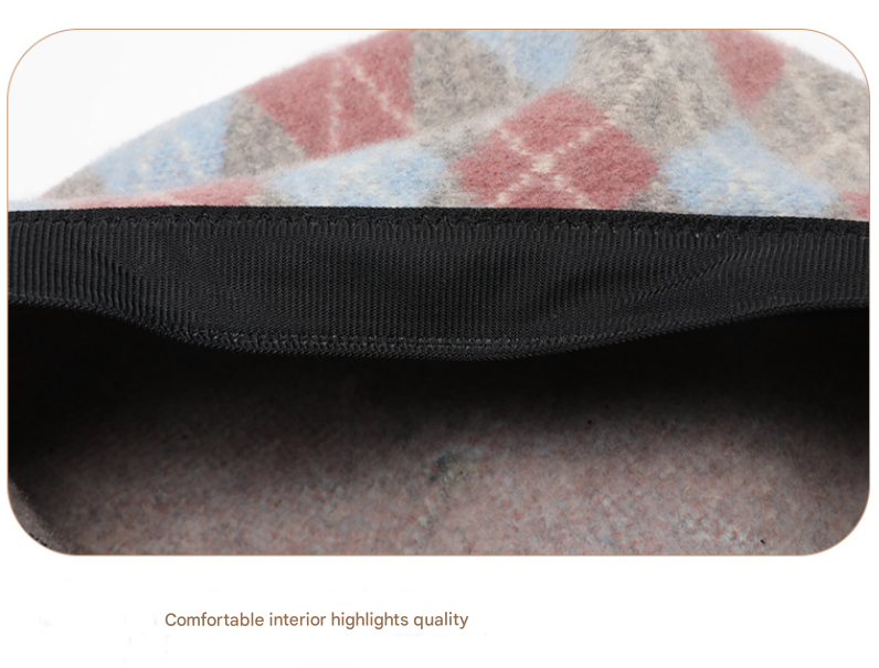 Diamond Colorblock Wool Beret - Stylish Plaid Painter Hat, Warm and Soft - (Blue) - Image 3