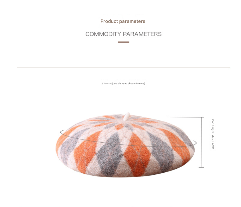 Diamond Colorblock Wool Beret - Stylish Plaid Painter Hat, Warm and Soft - (Pink) - Image 2