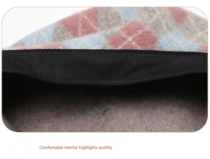 Diamond Colorblock Wool Beret - Stylish Plaid Painter Hat, Warm and Soft - (Orange) - Image 4