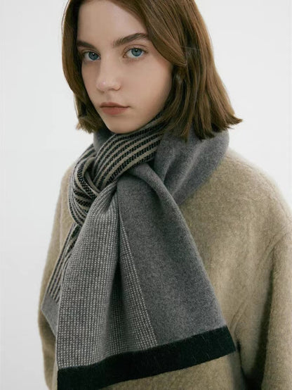 Grey Elegant Color Block Striped Scarf -Men's & Women's Versatile, Winter Warmth 165x29cm - Image 2