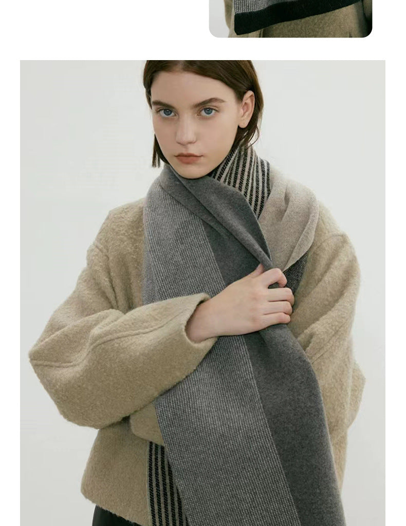 Grey Elegant Color Block Striped Scarf -Men's & Women's Versatile, Winter Warmth 165x29cm - Image 3