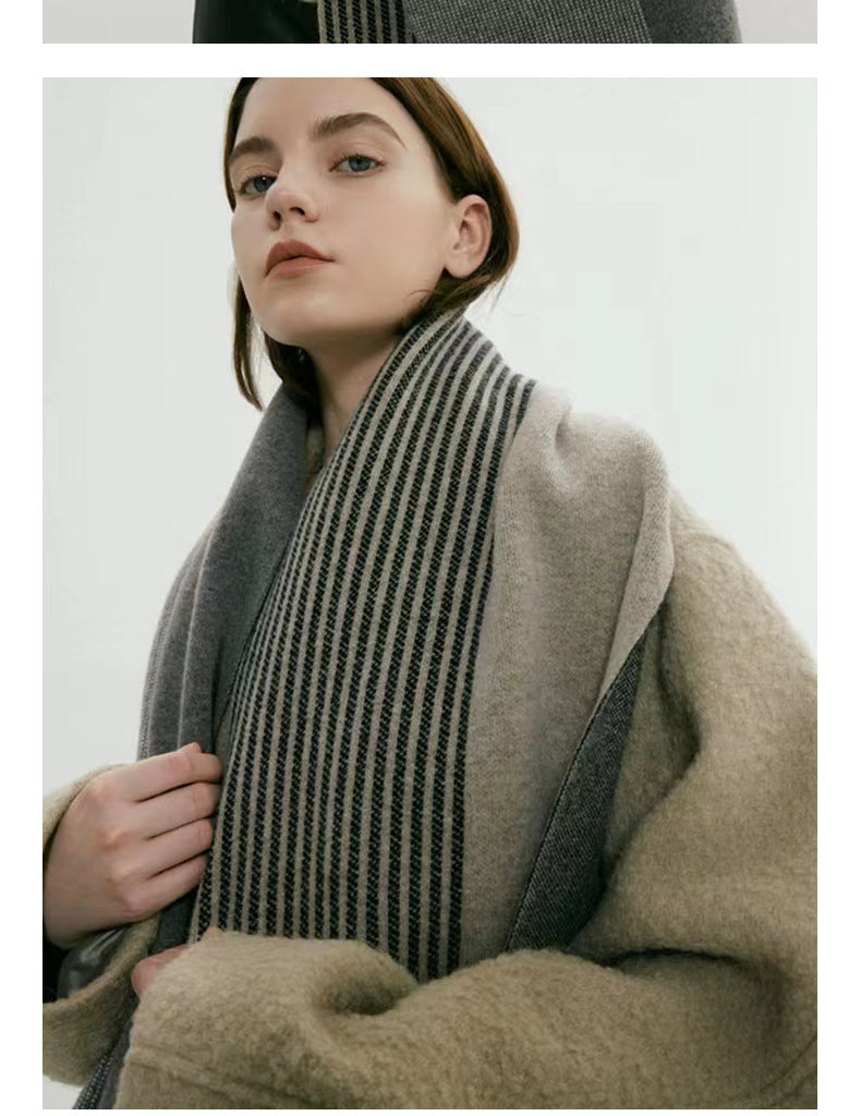 Grey Elegant Color Block Striped Scarf -Men's & Women's Versatile, Winter Warmth 165x29cm - Image 4