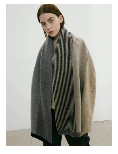 Grey Elegant Color Block Striped Scarf -Men's & Women's Versatile, Winter Warmth 165x29cm - Image 5