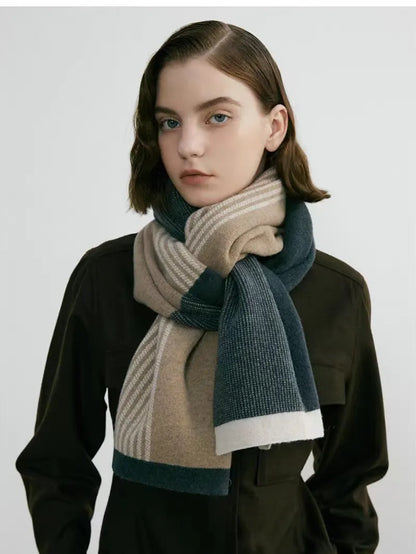 Green Elegant Color Block Striped Scarf -Men's & Women's Versatile, Winter Warmth 165x29cm