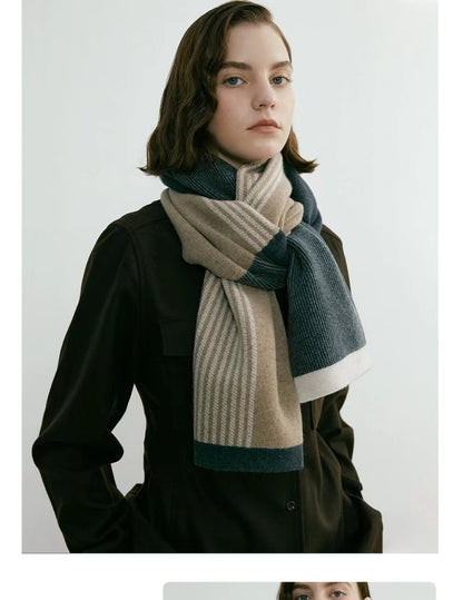 Green Elegant Color Block Striped Scarf -Men's & Women's Versatile, Winter Warmth 165x29cm - Image 2