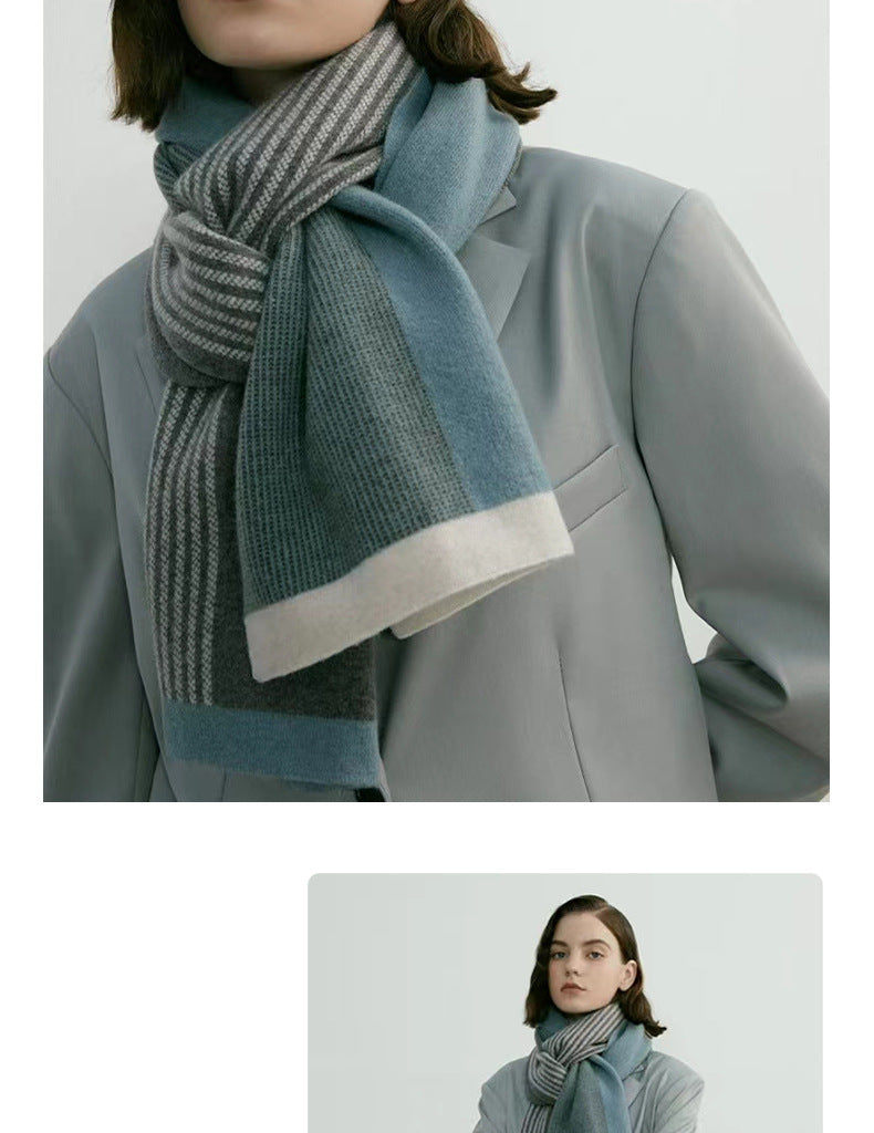 Blue Elegant Color Block Striped Scarf -Men's & Women's Versatile, Winter Warmth 165x29cm - Image 2