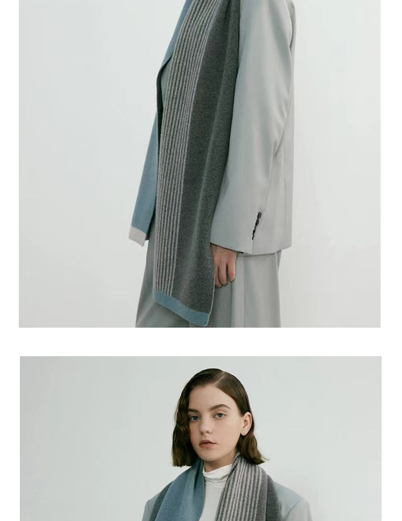 Blue Elegant Color Block Striped Scarf -Men's & Women's Versatile, Winter Warmth 165x29cm - Image 3